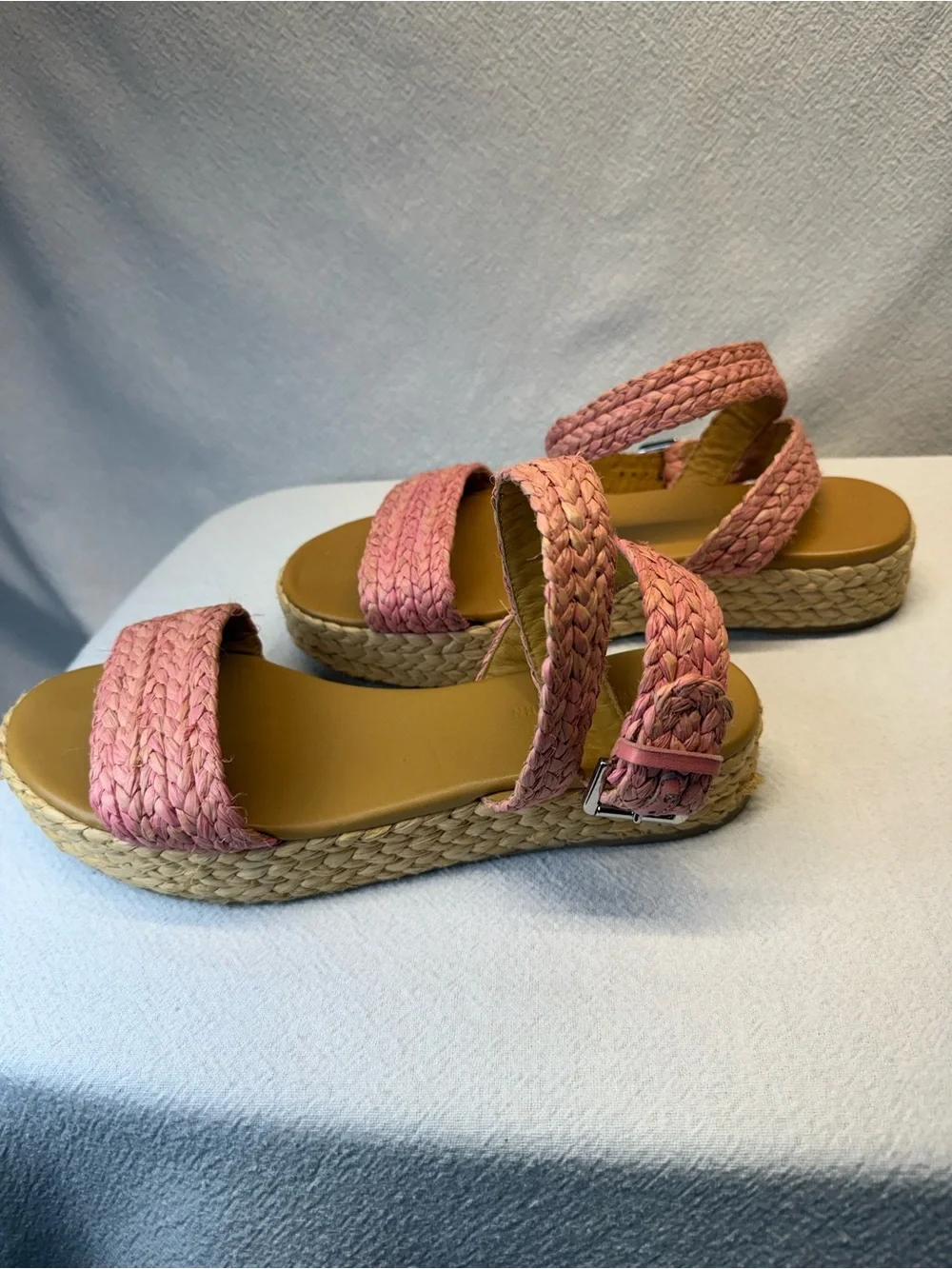 Old Money Vibe Polo Ralph Lauren braided pink raffia flatform espadrille sandals